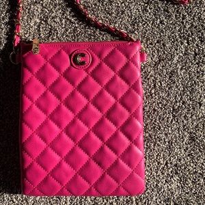 Charming Charlie Hot Pink/Gold Quilted Crossbody